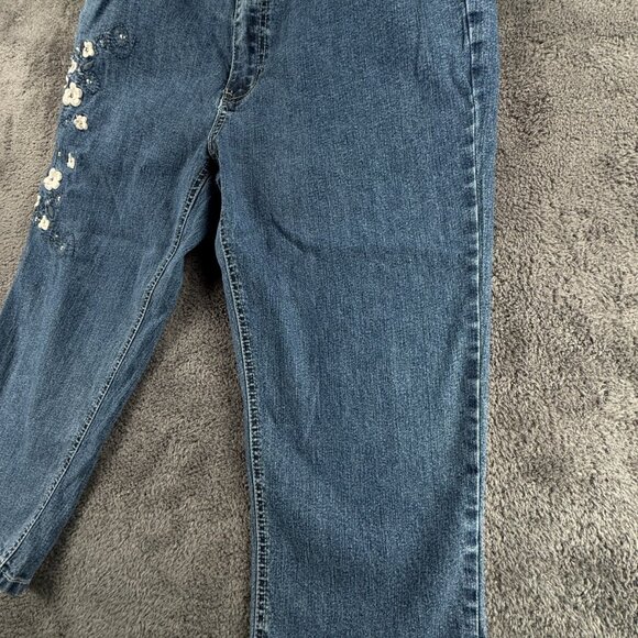 COS Jeans Denim Women Blue Size 16 Ramie Blend Floral Capri Crop ACTL 35x19.5 - Picture 4 of 15